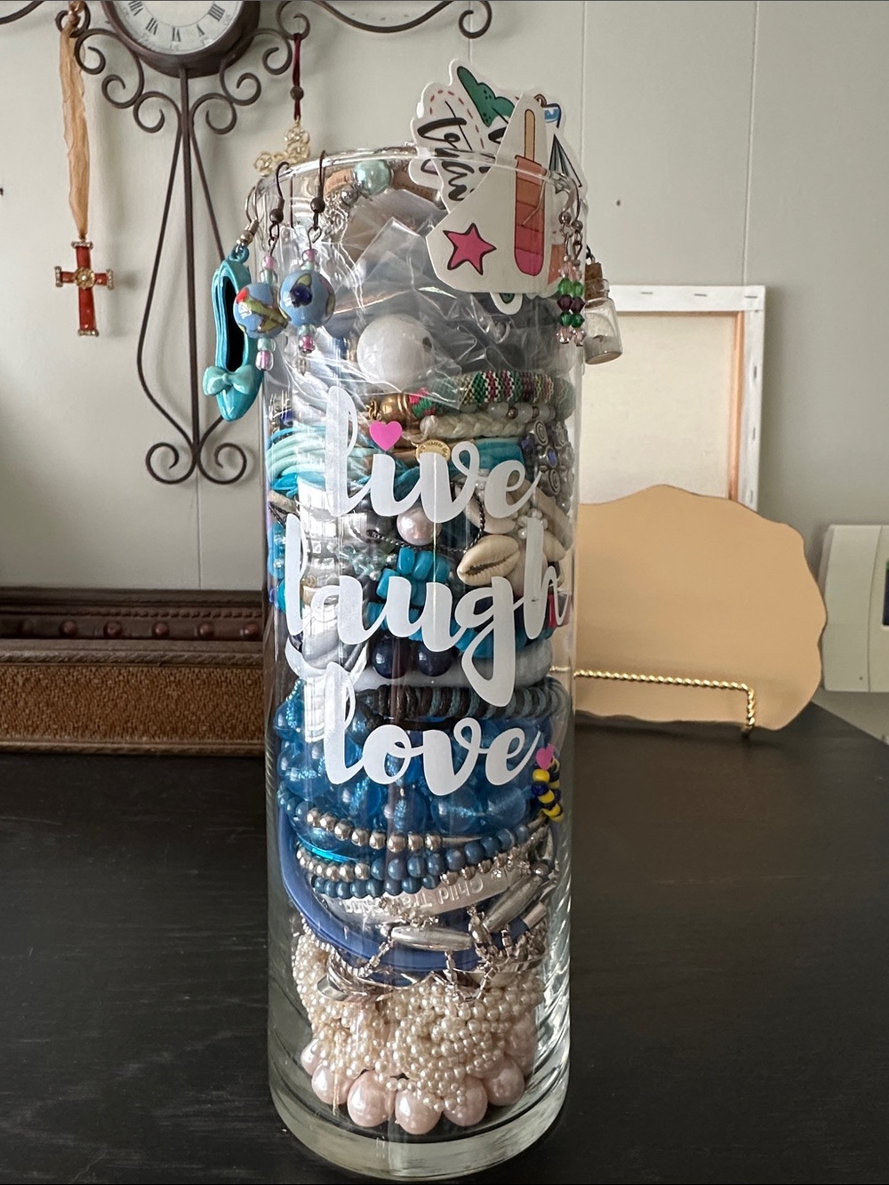 Mystery Jewelry Jar In Shades of Blue And White.